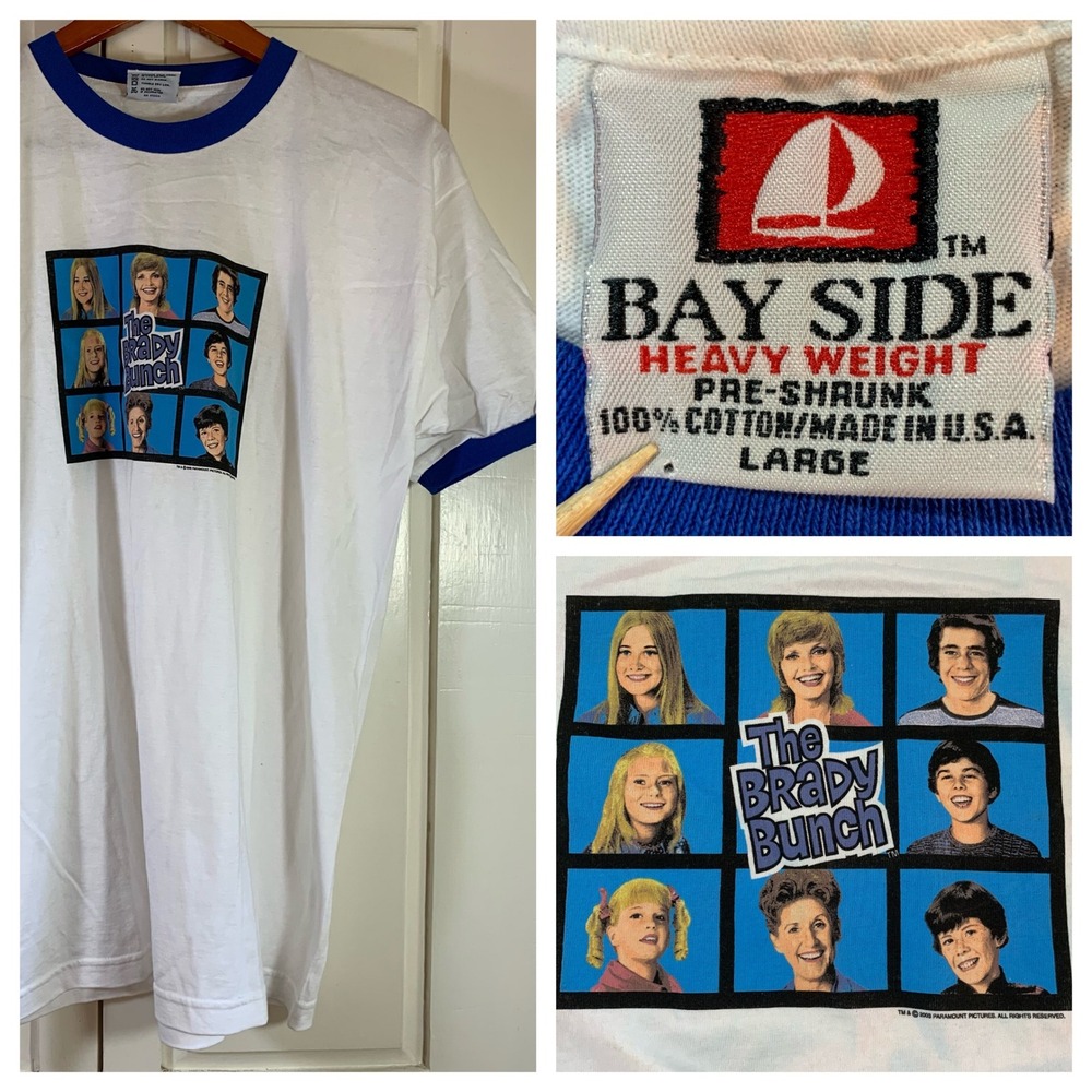 Brady Bunch TV Show White‎ Blue Ringer T-Shirt Paramount Pictures Men's Large